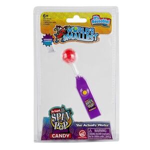 Worlds Smallest Spin Pop Candy Toy Red Lollipop Purple Handle It's Reusable